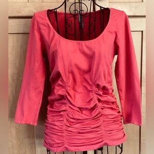 Last Tango Coral Ruched Scoop Neck Long Sleeve Top